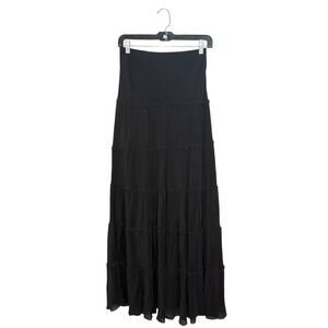 Johnny Was Women’s XS Tiered Maxi Dress Black Cupra Rayon Boho Hippie Whimsy